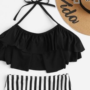 SHEIN Black Flounce Ruffle Bikini Top